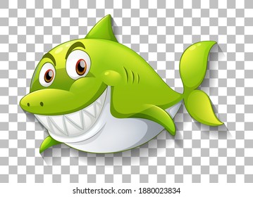 Shark smiling cartoon character on transparent background illustration