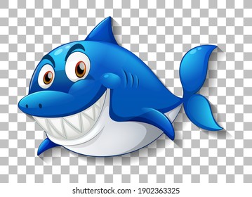 Shark smiling cartoon character on transparent background illustration