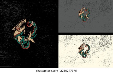 shark and snake vector illustration mascot design