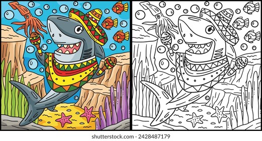 Shark with Sombrero and Maracas Illustration