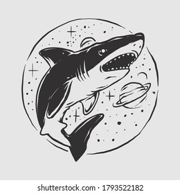 Shark space hand drawn illustration