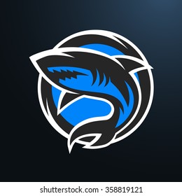 Shark sport logo, emblem on a dark background.