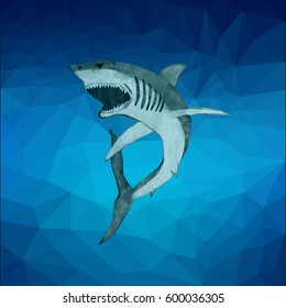 Shark in style Low Poly on a blue background, abstract image of a shark, a banner with the image of a shark.