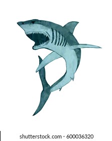 Shark in style Low Poly on a white background, abstract image of a shark, a banner with the image of a shark.