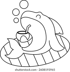 Shark Summer Coconut Animal Vector Graphic Art Illustration