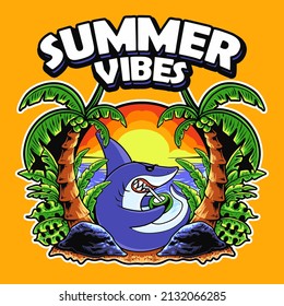 Shark Summer Vibes Character Vector Illustration