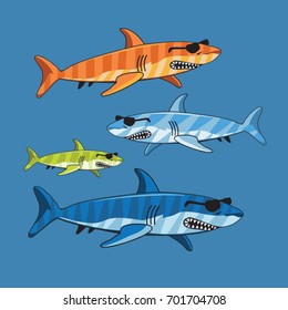 Shark with sunglasses illustration, tee shirt graphics, vectors