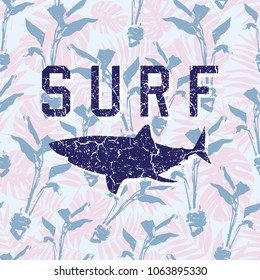 Shark surf Print and skull plant seamless pattern vector