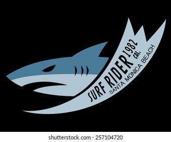shark surf rider california illustration, vectors, t-shirt graphics