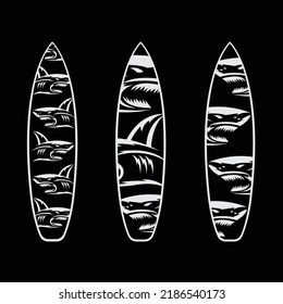 diseño vectorial de tablas de surf de tiburón, tabla de surf impresa 
