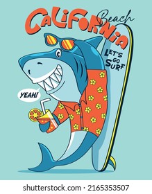 Shark surfer cartoon mascot illustration vector print for Boys Kidswear