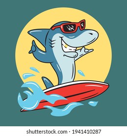 Shark surfer having fun on the waves, happy sunny day