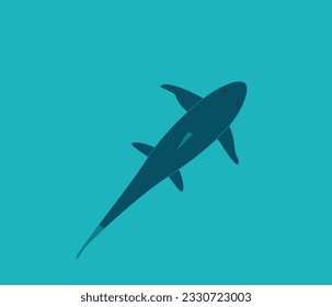 Los tiburones nadan en el agua, con vistas al cielo. Ilustración vectorial.