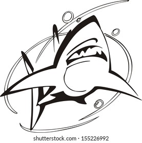 Shark symbol. Black and white vector image of a shark.