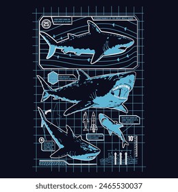 Shark t shirt surf print design vector illustration, Shark Concept Foil Printed Design, Shark surfing foil print design, shark whale, Sharks in the deep blue sea vector t shirt design, apparel, fabric