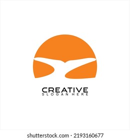 Shark Tail Logo Design Vector With Sunset Concept.