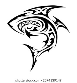 Shark tattoo with ethnic polynesian tribal design.