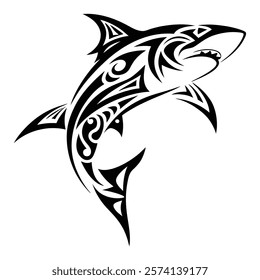 Shark tattoo with ethnic polynesian tribal design.