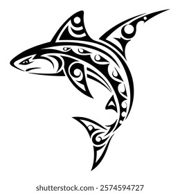 Shark tattoo with ethnic polynesian tribal elements