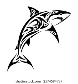 Shark tattoo with ethnic polynesian tribal elements