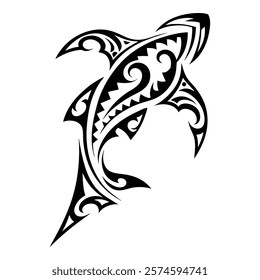 Shark tattoo with ethnic polynesian tribal elements