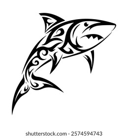 Shark tattoo with ethnic polynesian tribal elements