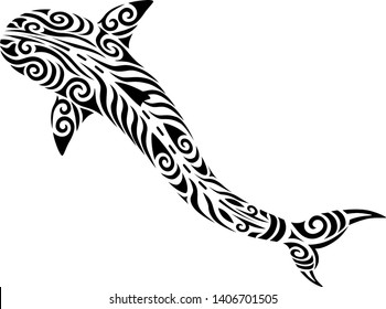 Shark tattoo tribal stylised maori koru design fish ideal for tattoo design - easy color change