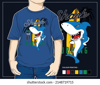 shark team, vector shark cartoon graphic t shirt illustration design