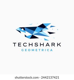 Shark Tech Geometric polygonal logo vector icon illustration