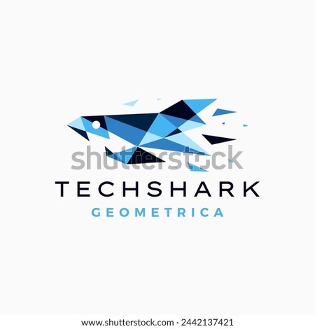 Shark Tech Geometric polygonal logo vector icon illustration