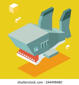 shark teeth. 3d pixelate isometric vector