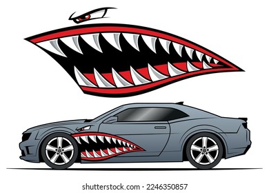 Shark teeth car decal angry Flying Tigers bomber shark mouth car sticker vector image graphic