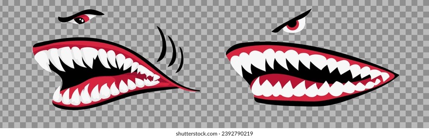 Plano vectorial de los dientes de tiburón. Vector de ilustración del bombardero de tiburón tigre