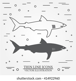 Shark thin line design. Shark pen Icon. Shark Icon. Shark pen Icon Drawing. Shark pen Icon Image.Shark  Icon Graphic. Shark pen Icon Art. Thin line icon.