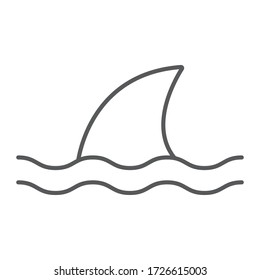 Shark thin line icon, ocean and predator, dangerous fish sign vector graphics, a linear icon on a white background, eps 10