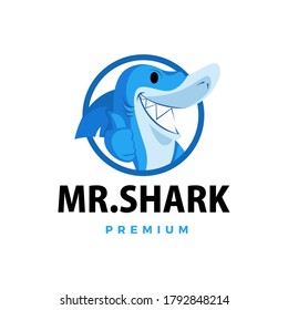 shark thumb up mascot character logo vector icon illustration
