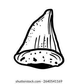 Shark tooth sketch tattoo, megalodon line doodle sharp silhouette. Jaw teeth fossil, textured retro symbol. 