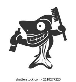 shark with toothbrush and toothpaste Icon Illustration Brand Identity