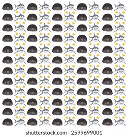 shark, tortoise with fruit as a pattern background