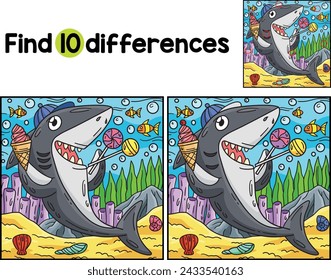 Tiburón con el regalo Encuentra las diferencias