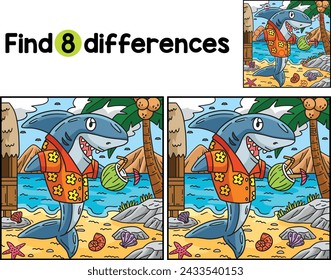 Shark with Tropical Drink Find The Differences