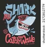 Shark t-shirt surf print design, vector illustration.