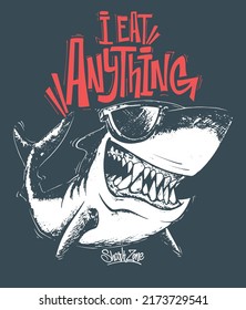 Shark t-shirt surf print design, vector illustration.