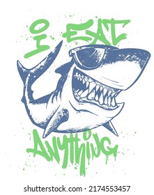 Shark t-shirt surf print design, vector illustration.