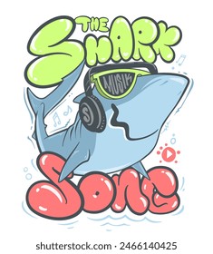 Shark t-shirt surf print design, vector illustration.