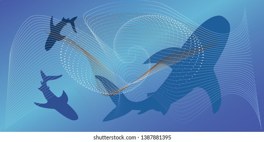 Shark under water. Banner. Abstract style. Vector illustration