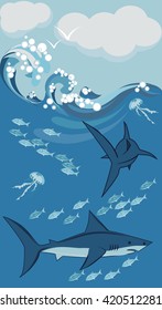 shark, underwater, vector illustration