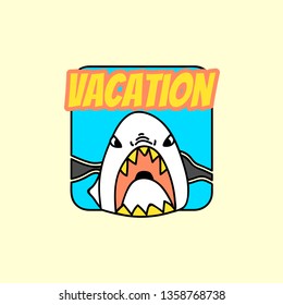 Vector de insignia de verano de las vacaciones de tiburón
