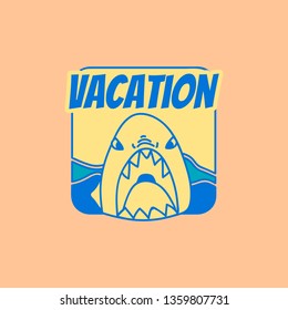 Vector de insignia de verano de las vacaciones de tiburón