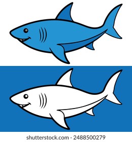 Shark Vector Art Illustration.. shark silhouette. Hand drawn vector art. One continuous single line art drawing of shark sea fish underwater outline vector minimalist illustration. Shark character.